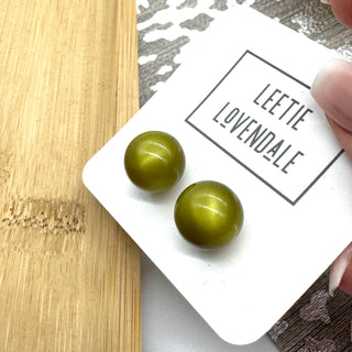 Olive Moonglow Ball Stud Earrings