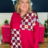 Checkered Contrast Asymmetrical Hemline Top - LAST ONES FINAL SALE