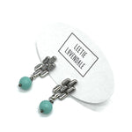 Silver drop earrings with a turquoise glass bead.