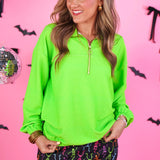 PREORDER- Levi Ribbed Quarter Zip Pullover- Neon Green