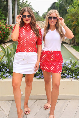 PREORDER- Kora Short Sleeve Mesh Top- Red Polka Dot