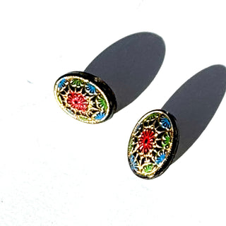 Old World Black Glass Stud Earrings  - PREORDER
