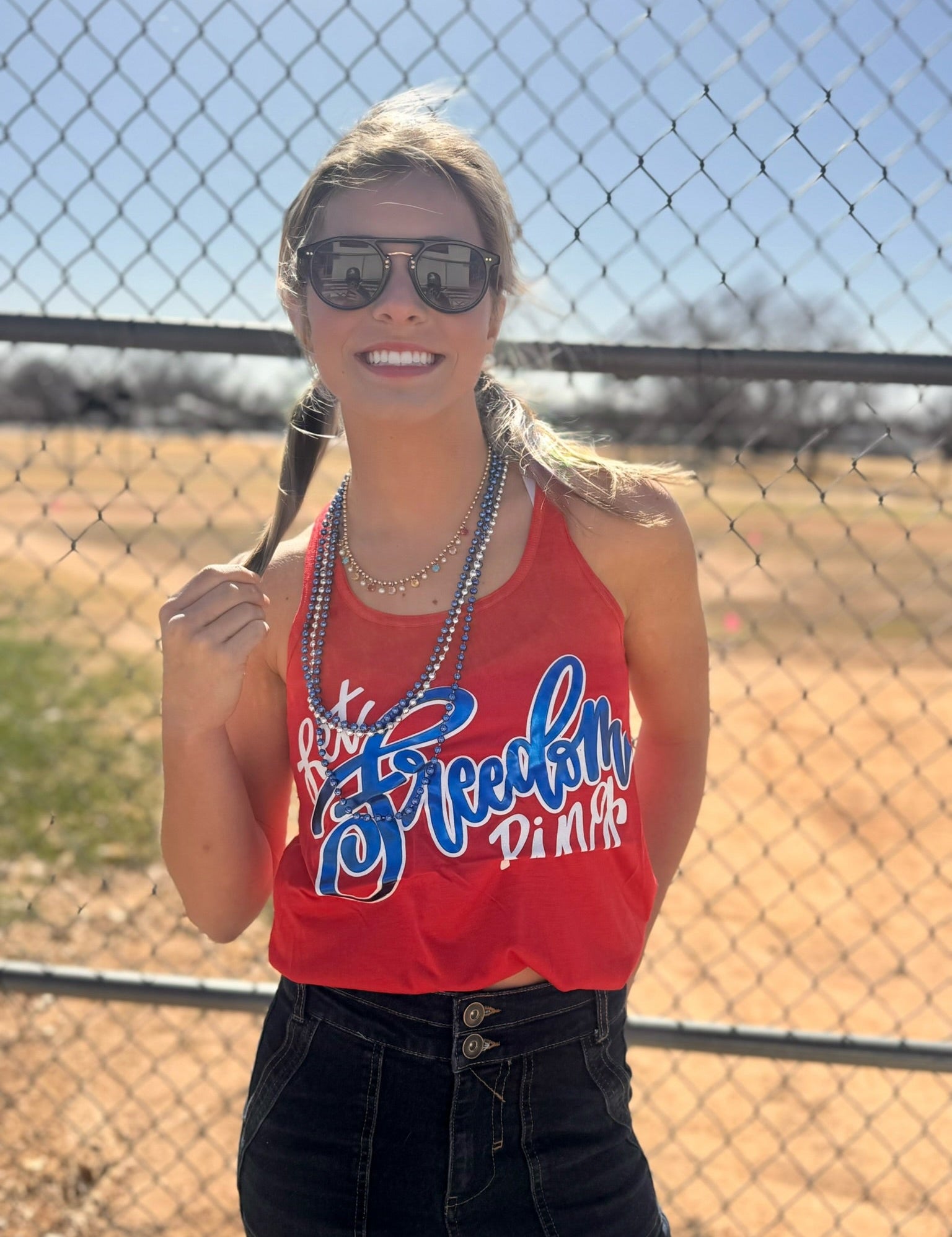 Let Freedom Ring with Blue Metallic Puff Tee & Tank