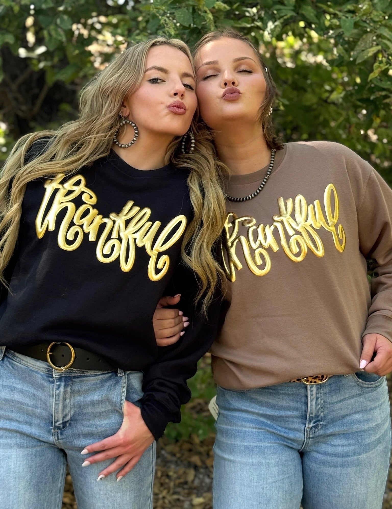 Thankful in Gold Metallic Puff Sweatshirt