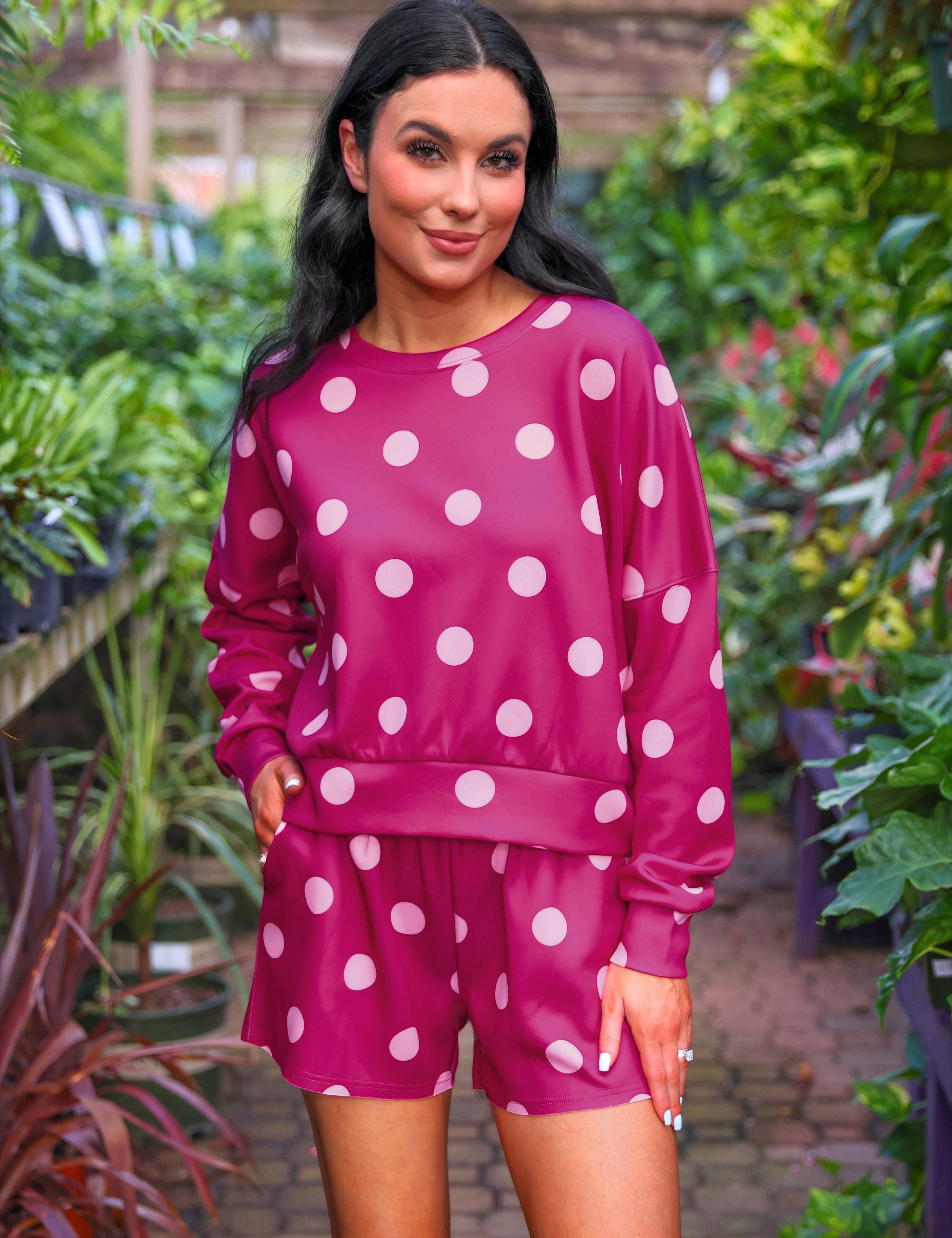 Luna Luxe Pullover Set- Pink Polka Dot - PREORDER