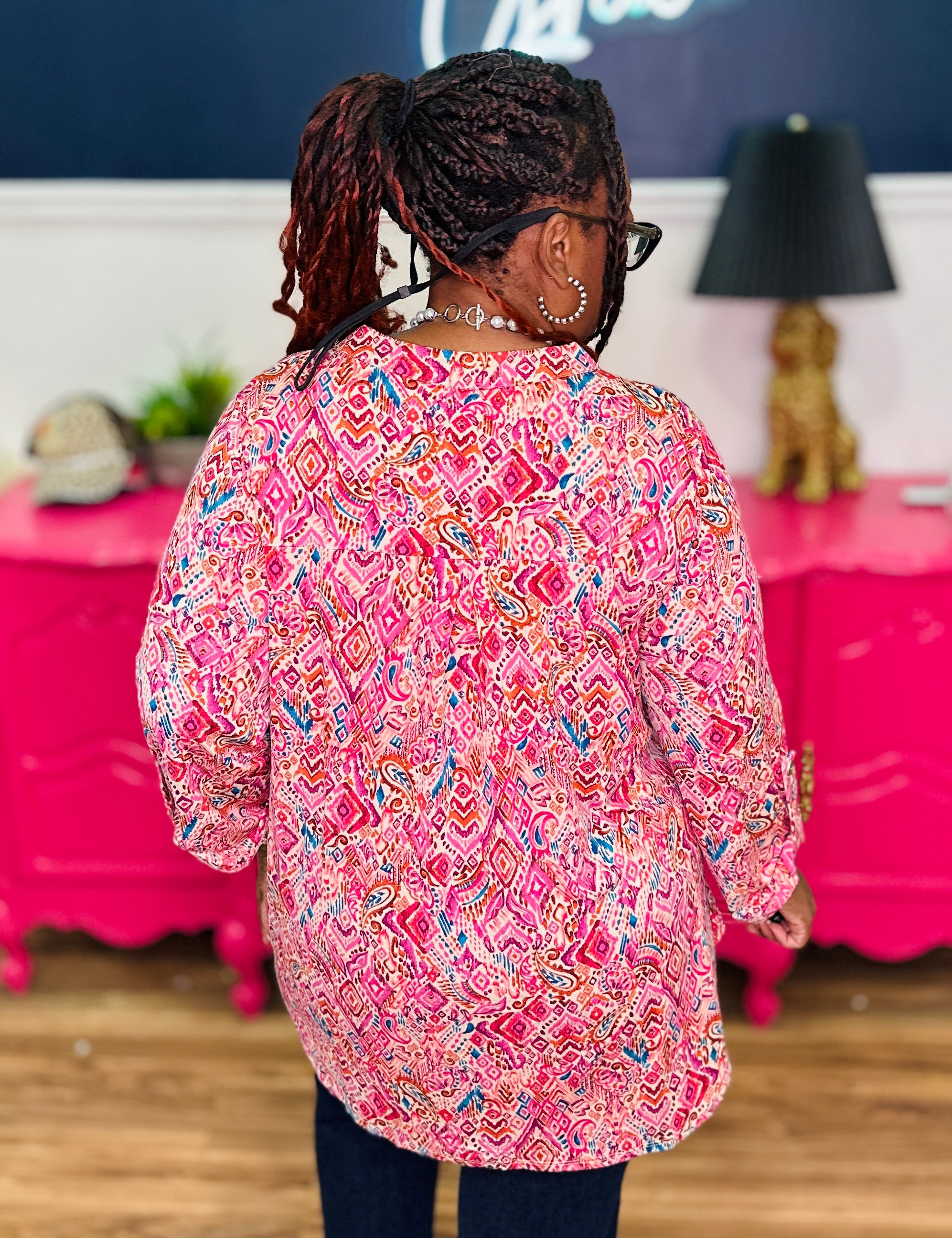 Dear Scarlett Lizzy Top In Taupe Multi Abstract Paisley - LAST ONES FINAL SALE