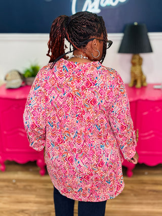 Dear Scarlett Lizzy Top In Taupe Multi Abstract Paisley