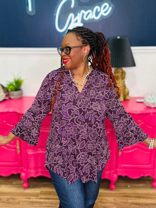 Dear Scarlett Belled Lizzy Top In Eggplant