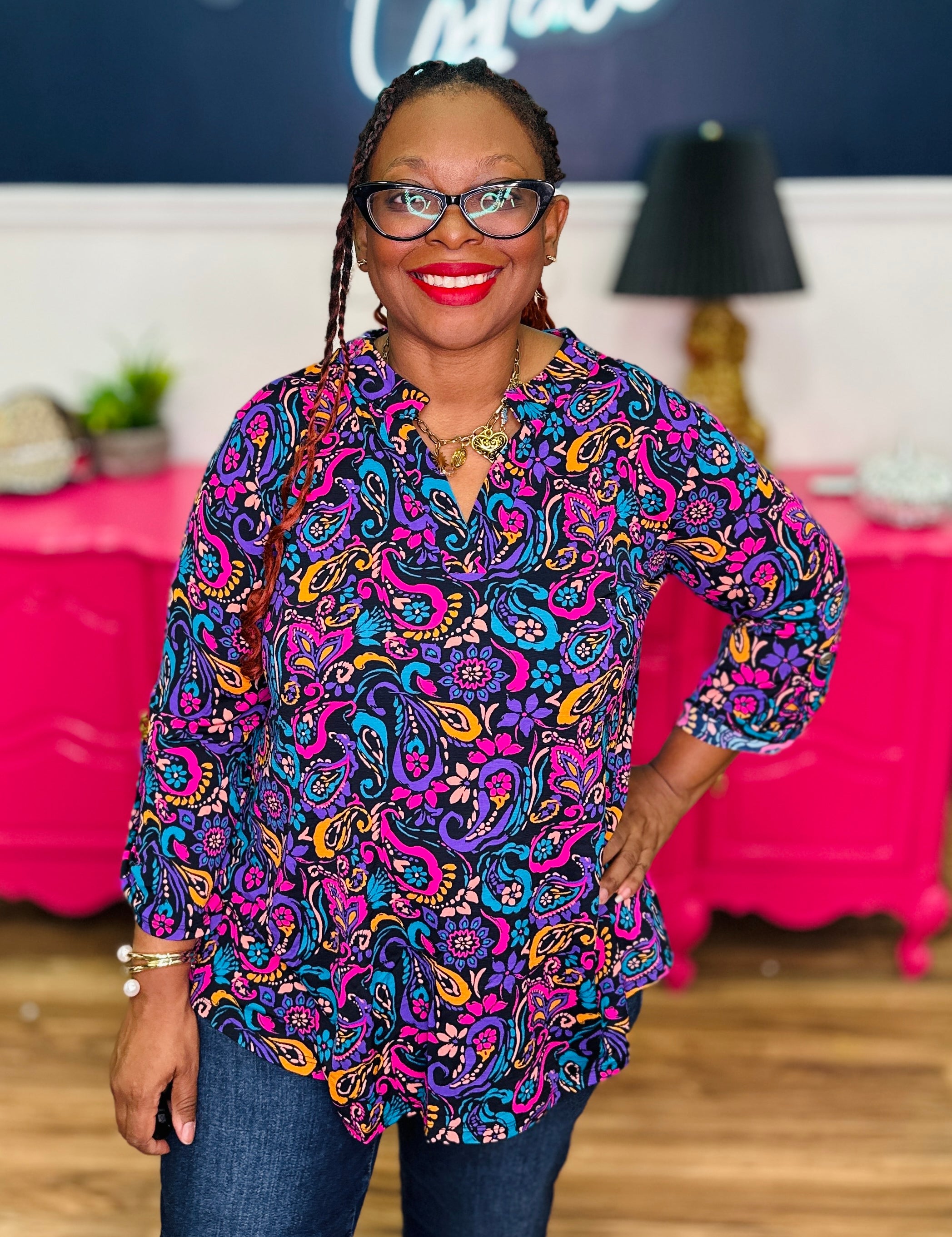 Dear Scarlett Lizzy Top In Navy Paisley - LAST ONES FINAL SALE