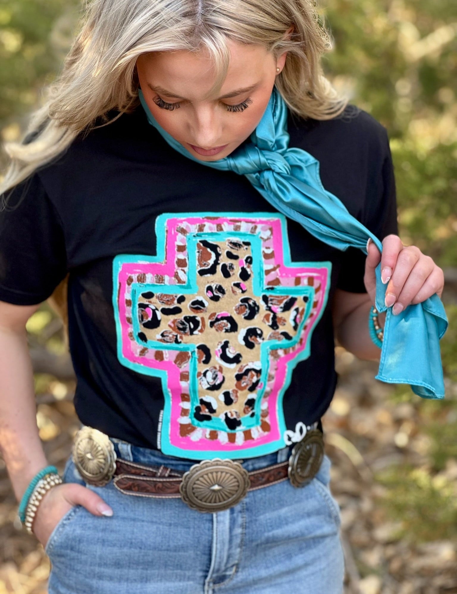 Callie Ann Stelter Spring Time Leopard Cross Tee