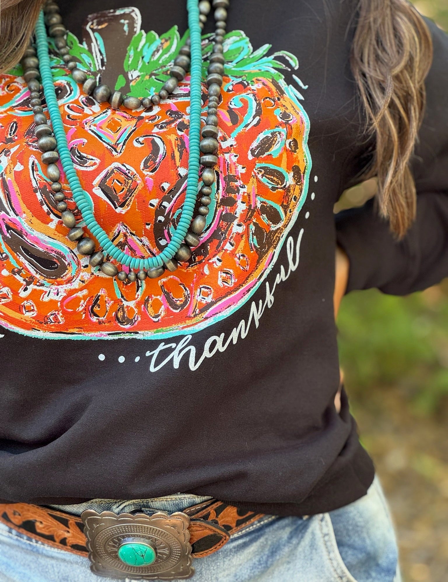 Callie Ann Stelter Thankful Pumpkin Crew Tee & Sweatshirt