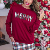 PREORDER- Merry Plaid Patch Luxe Pullover