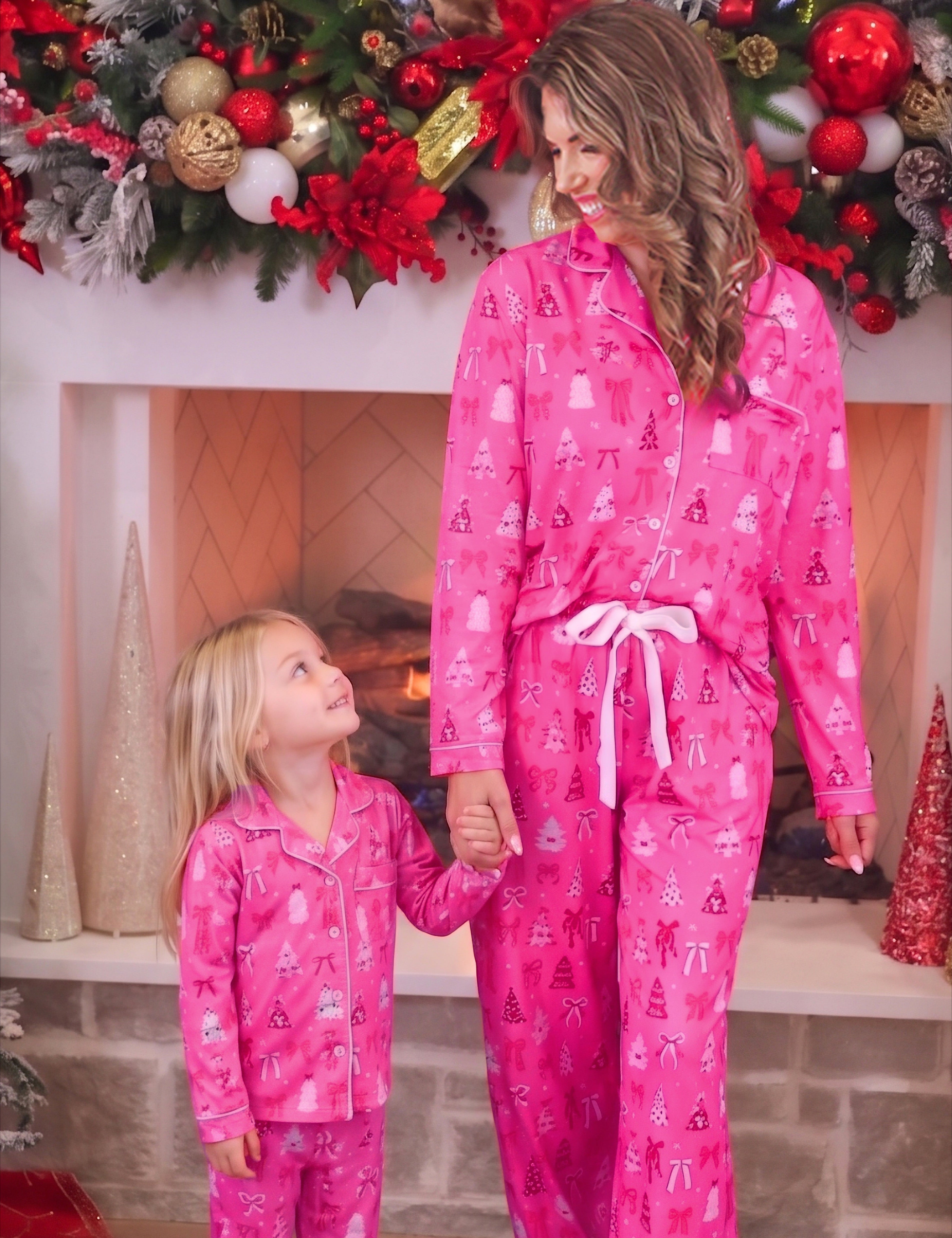 PREORDER- Pretty Pink Christmas Girls Ruffle Pajama Set
