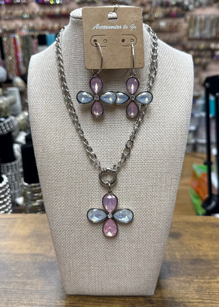 Pastel Cross Necklace & Earrings - Silver or Gold