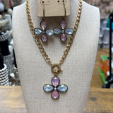 Pastel Cross Necklace & Earrings - Silver or Gold