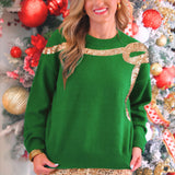 PREORDER- Sequin Bow Knit Sweater- Green/Gold