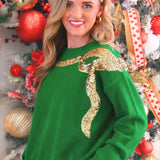 PREORDER- Sequin Bow Knit Sweater- Green/Gold