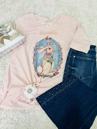 Pink Bunny Tattered TEE