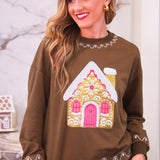 PREORDER- Foil Gingerbread House Pullover