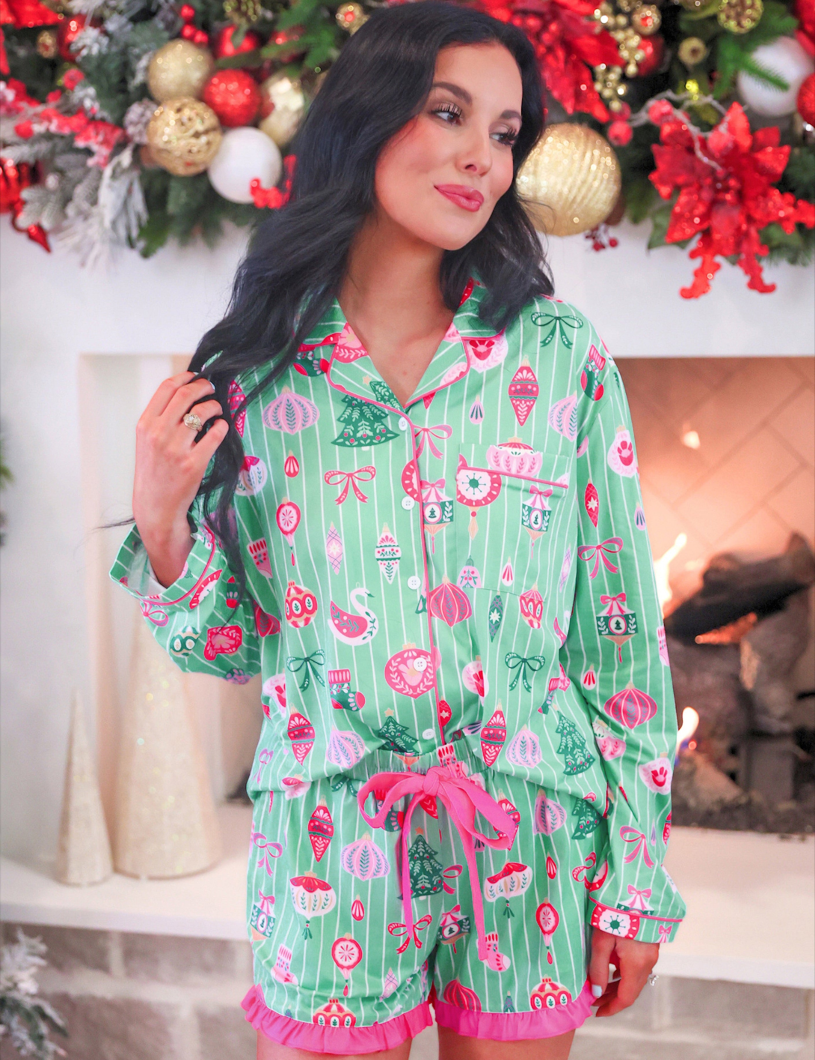 PREORDER- Decked in Ornaments Ruffle Pajama Set