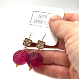 Cranberry Carved Crystal Earrings