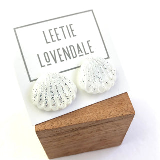 DEAL - White Oyster Shell Glitter Stud Earrings