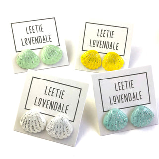 DEAL - White Oyster Shell Glitter Stud Earrings