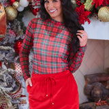 PREORDER- Keigan Mesh Top- Red Christmas Plaid