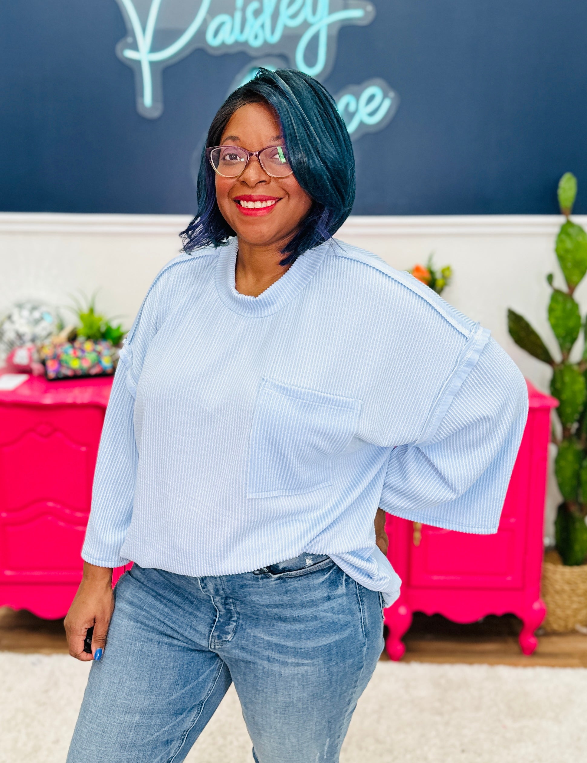 Hearts In Motion Top - Lt. Blue - LAST ONES FINAL SALE