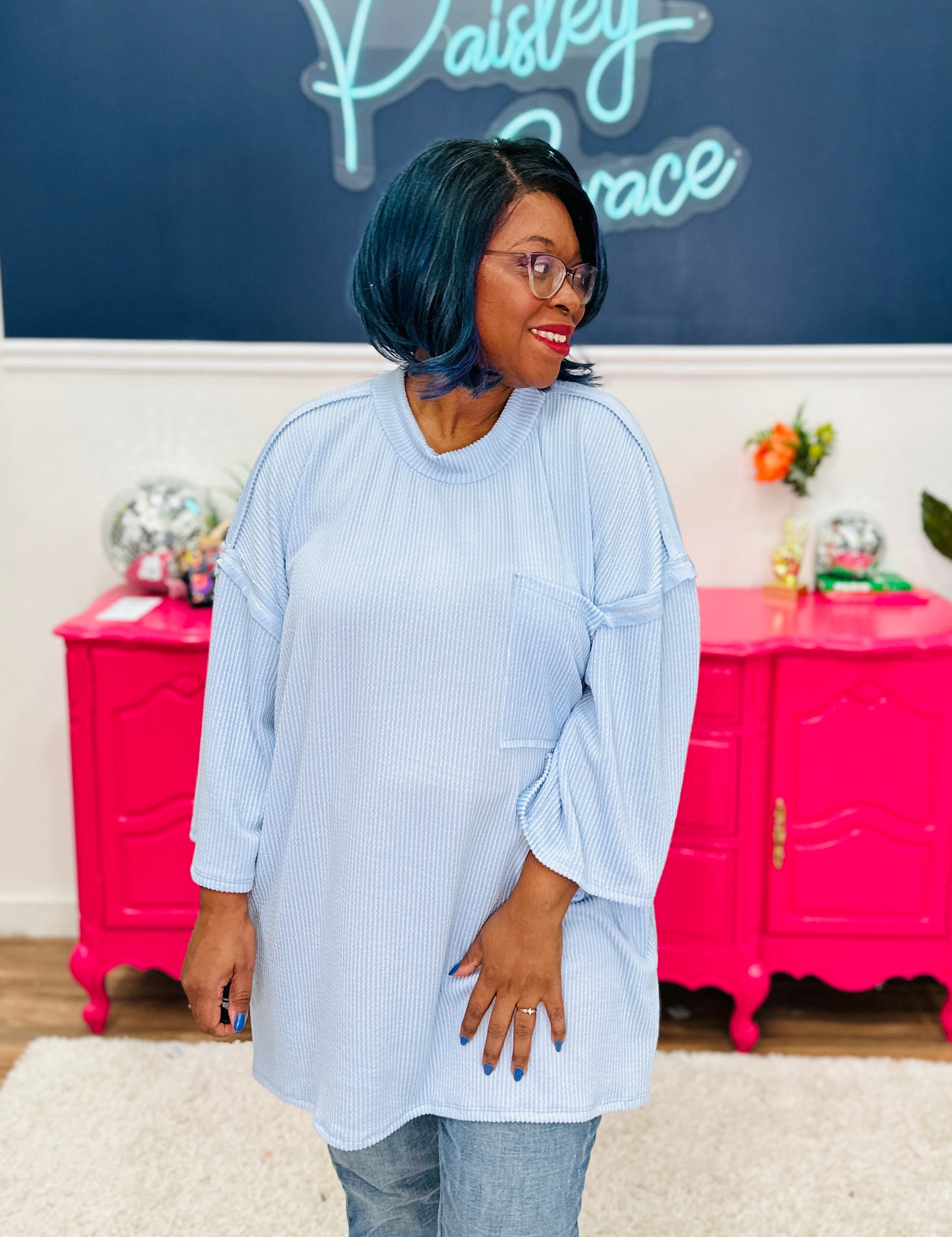 Hearts In Motion Top - Lt. Blue - LAST ONES FINAL SALE