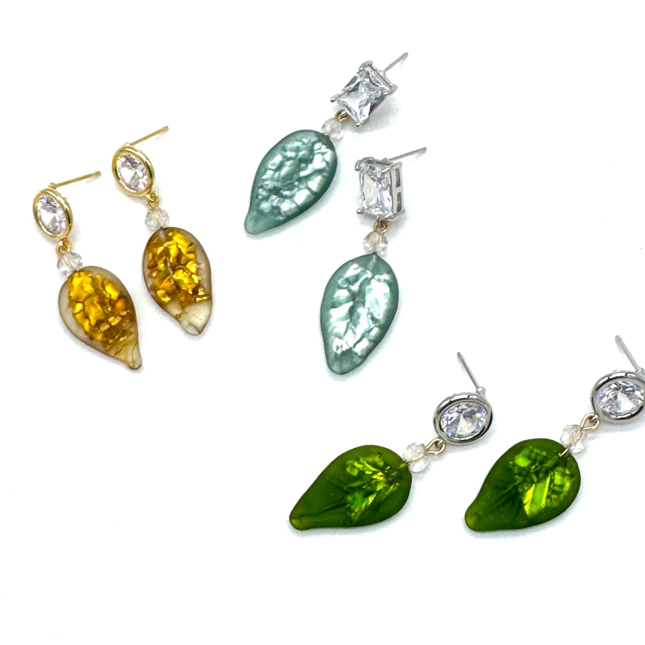 Shimmer Glass Leaf Earrings