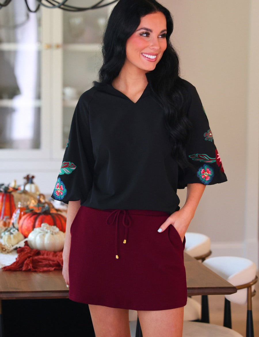 Well Loved Ribbed Skort- Burgundy
