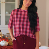 Emma Mesh Tee- Cranberry Gingham - PREORDER