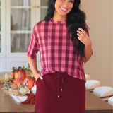 Emma Mesh Tee- Cranberry Gingham - PREORDER