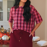 Emma Mesh Tee- Cranberry Gingham - PREORDER