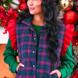 PREORDER- Navy Christmas Plaid Puffer Vest