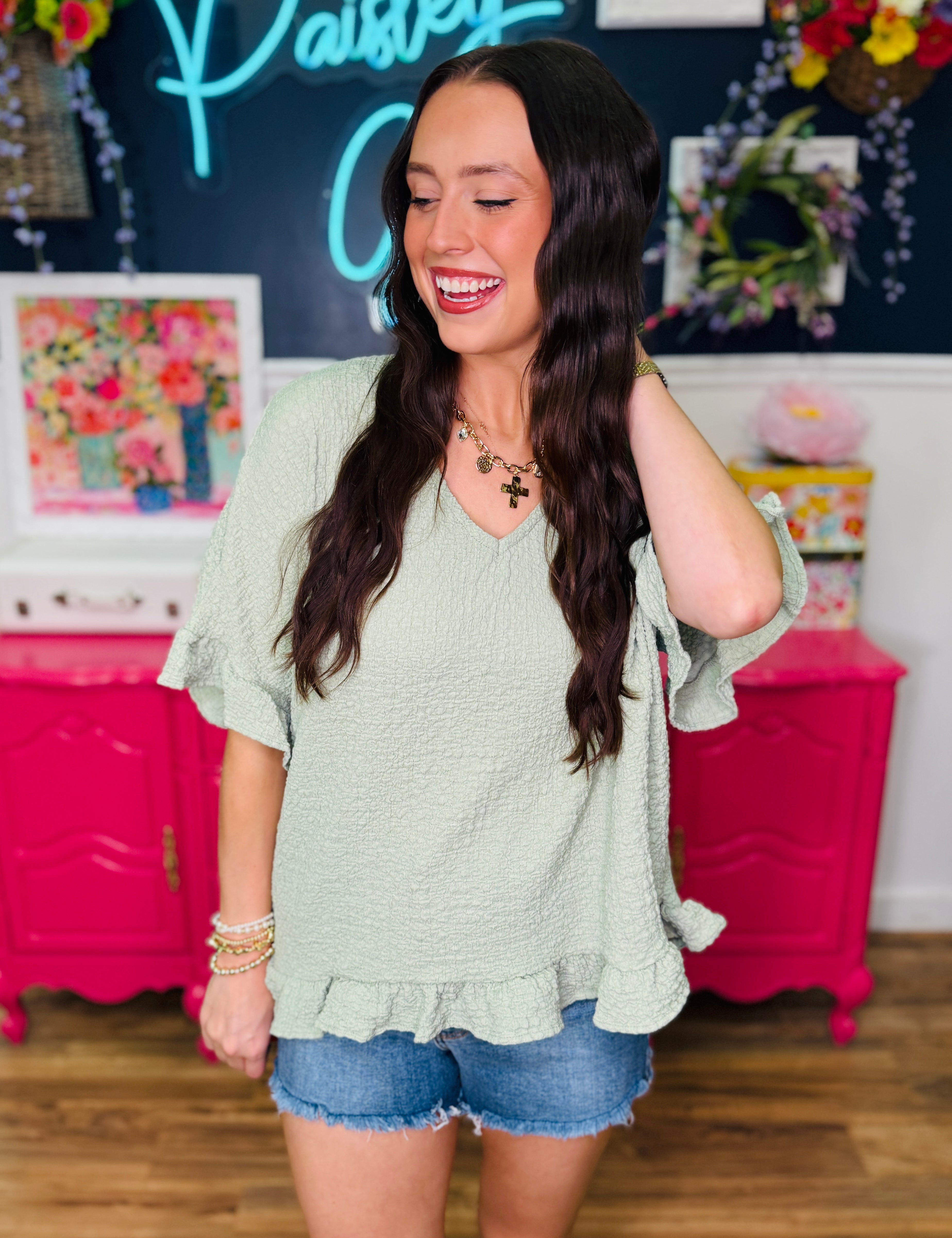Weekend Whimsy Top - Sage