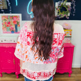 Mixed Print And Cotton Net Top - Red