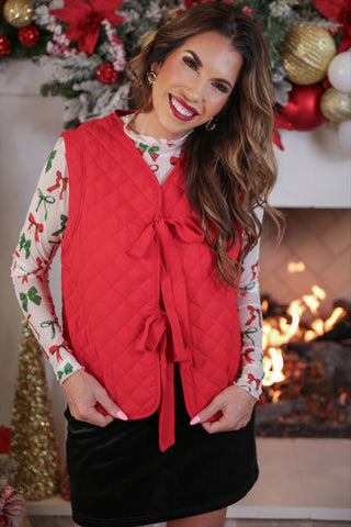 DEAL - Twila Quilted Tie Vest- Red - FINAL SALE