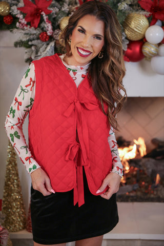 DEAL - Twila Quilted Tie Vest- Red - FINAL SALE