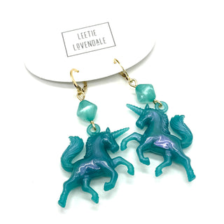 Teal Glow Unicorn Earrings