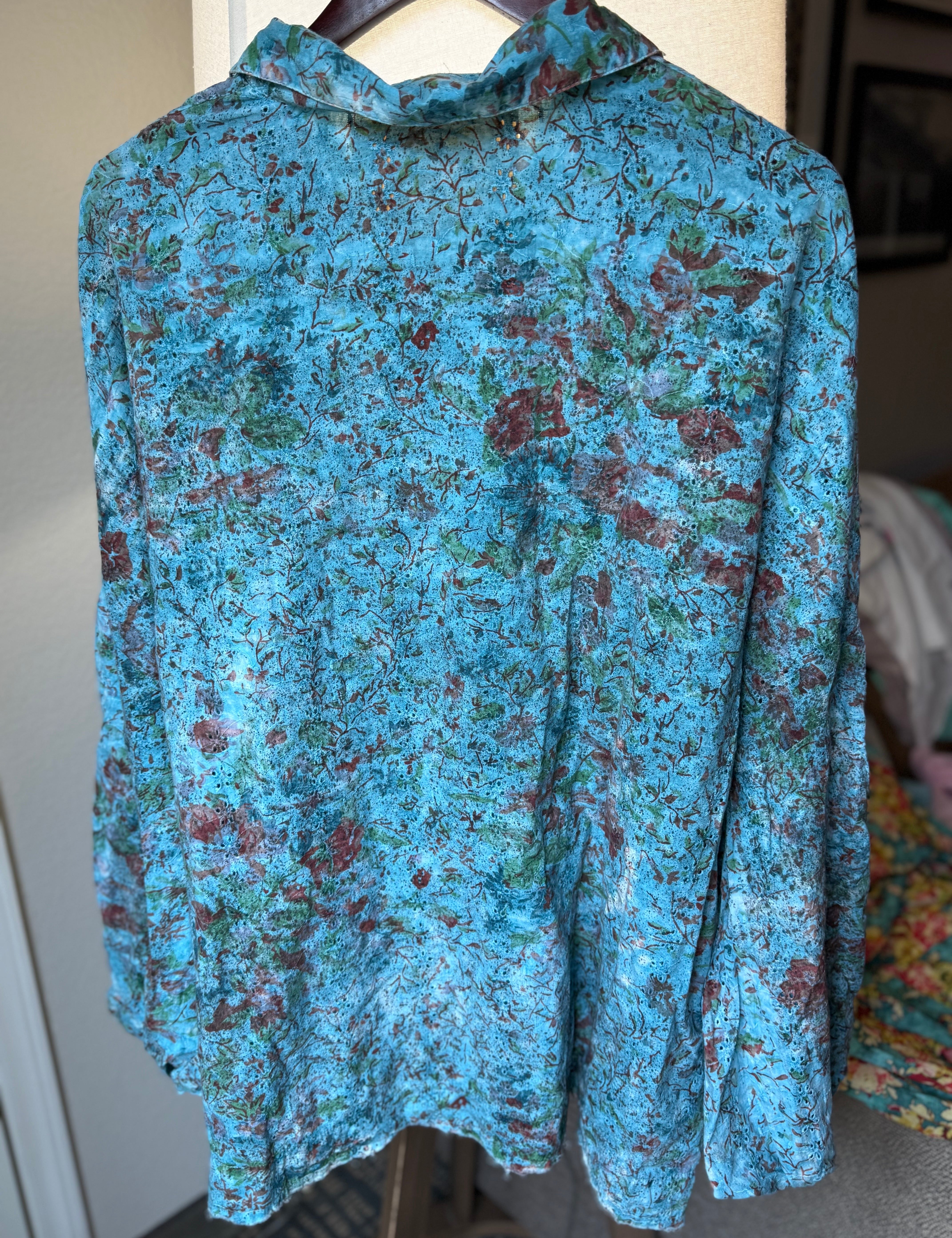 Blue Floral Eyelet Button Up