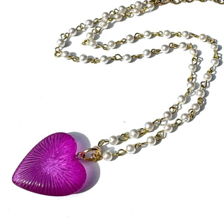 Radiant Puff Heart Necklace on Pearls