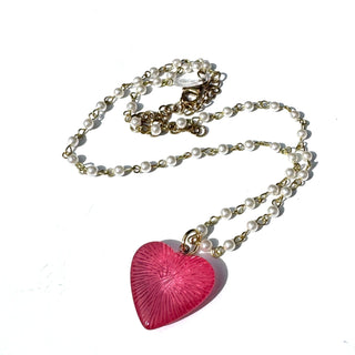 Radiant Puff Heart Necklace on Pearls