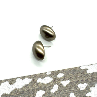 Pewter Pearl Oval Stud Earrings *  - PREORDER