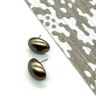 Pewter Pearl Oval Stud Earrings *  - PREORDER