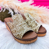 Neon Moon Tan Washed Denim Rhinestone Wedge by Corkys