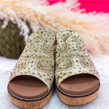Neon Moon Tan Washed Denim Rhinestone Wedge by Corkys