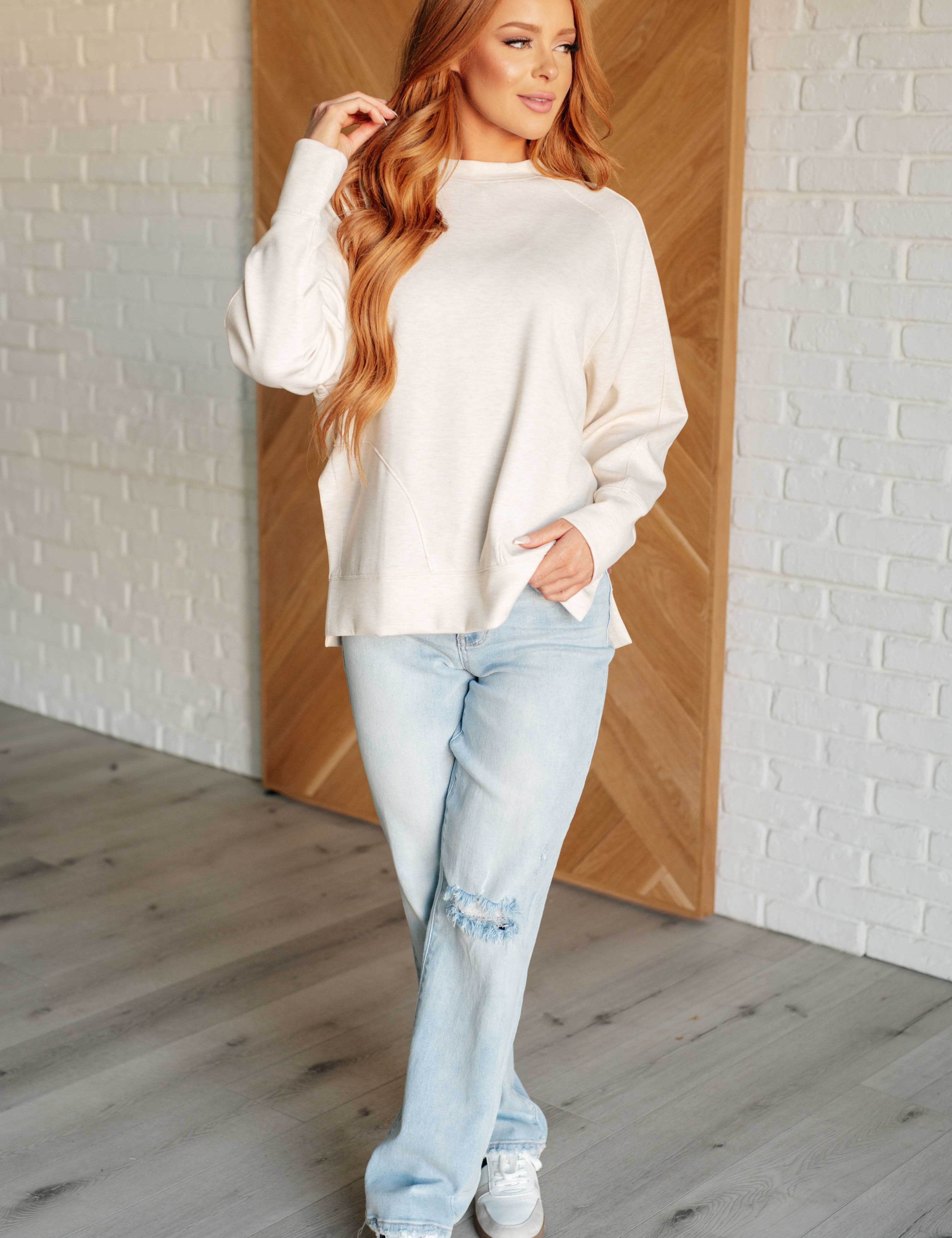 It's The Little Things Relaxed Scuba Pullover in Beige - LAST ONES FINAL SALE