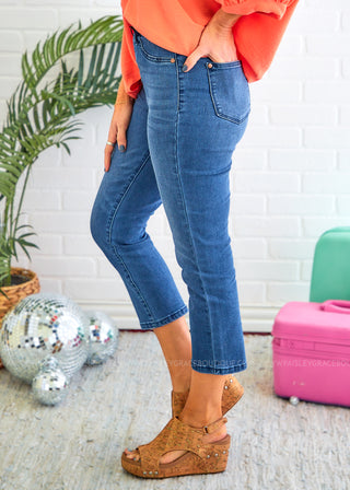 High Rise Cool Denim Pull On Capri Jeans